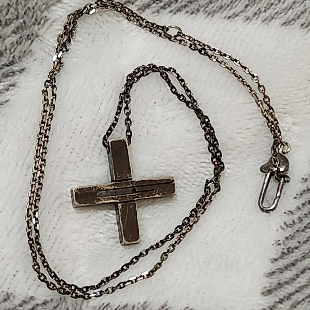 Gucci Cutout G Cross Necklace Black Ruthenium Sterling Silver - Picture 9 of 14